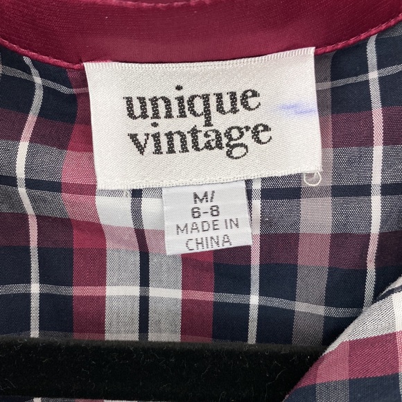 Unique Vintage Navy & Burgundy Plaid Shirtdress Size 6-8 - Picture 3 of 8